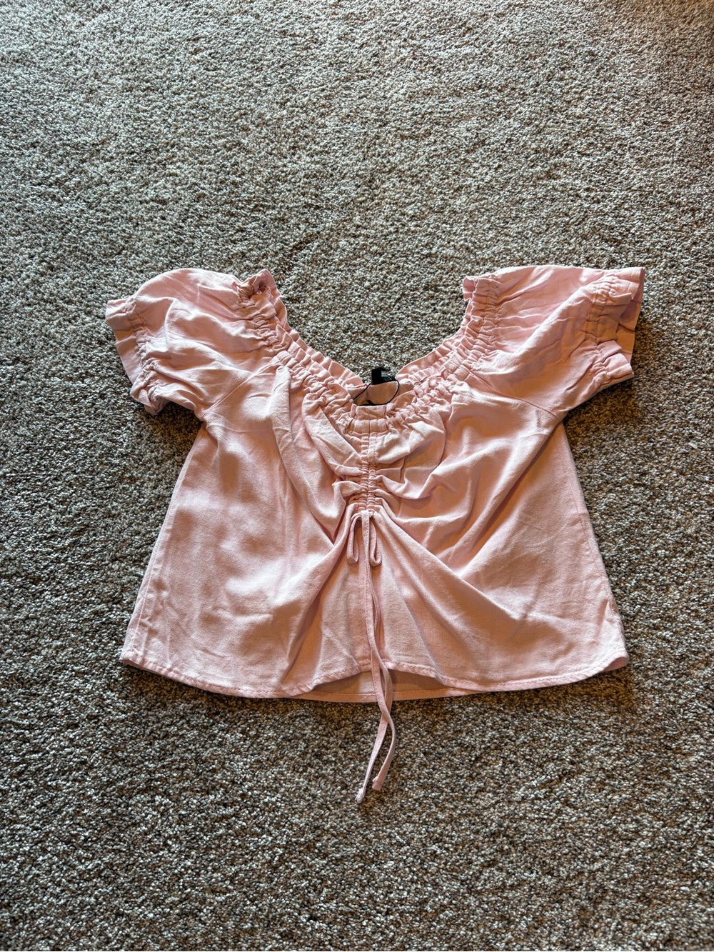 Vero Moda Light Pink Ruched Tie-Front Puff Sleeve Top